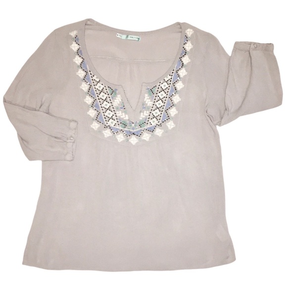 Aztec Beaded & Embroidered Peasant Boho Top Country Blue Gray Maurices Medium - Picture 7 of 15